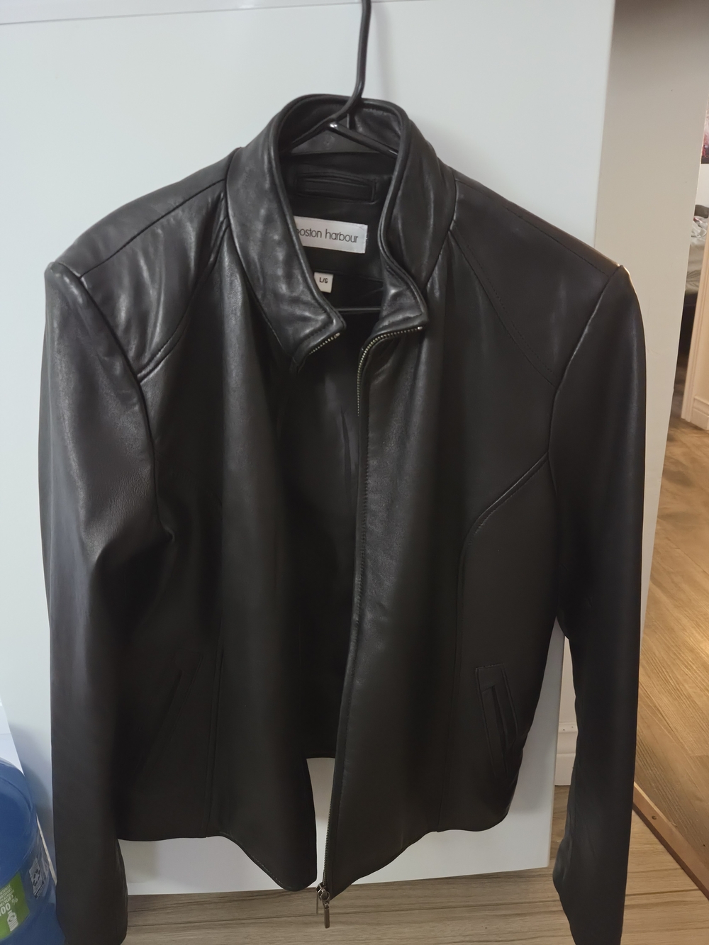 Womens Black Leather Zip Jacket